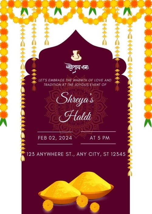Sophisticated Haldi Invitation Card